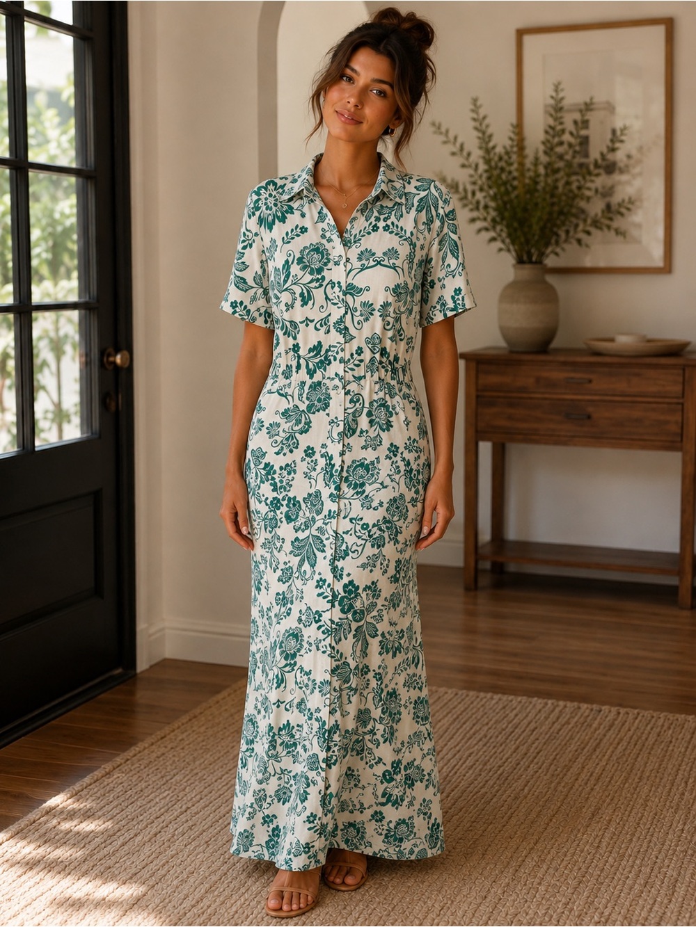 LOFT Size 10 Green Floral Button Front Maxi Dress NWT